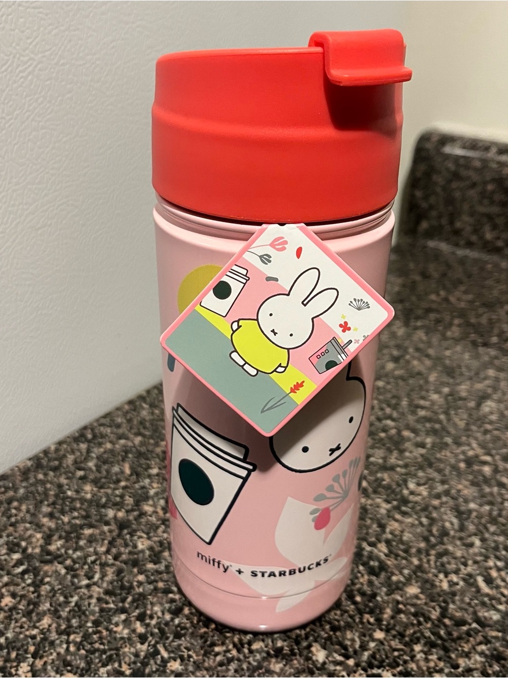 Starbucks Pink Tumbler with Red Lid and Miffy Tag - Picture 2 of 9